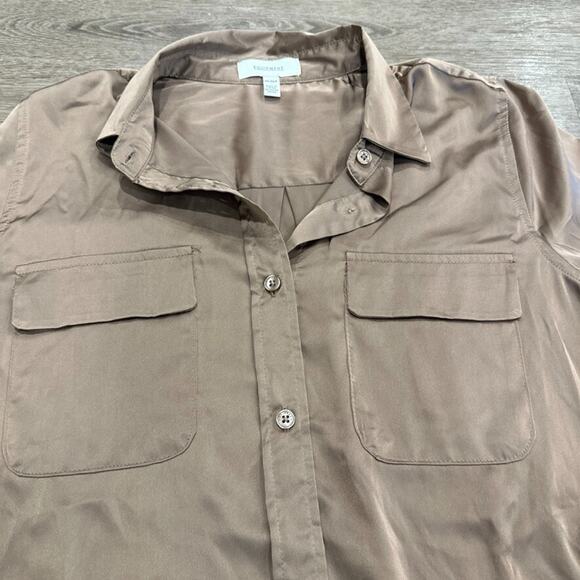 Equipment Womens XS Satin Button Down Shirt Doeskin Brown‎ Classic Old Money - Picture 2 of 6